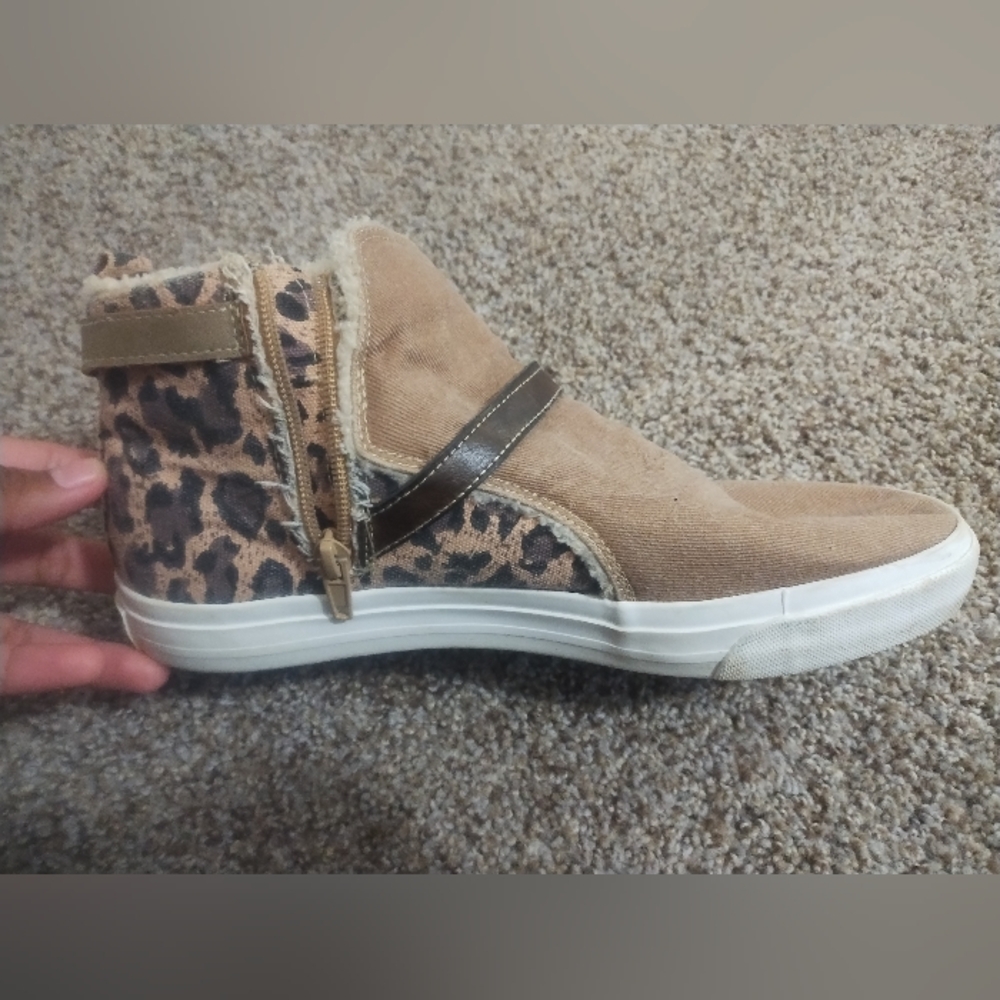 Blowfish Tan and Brown Sneakers with Leopard Print
